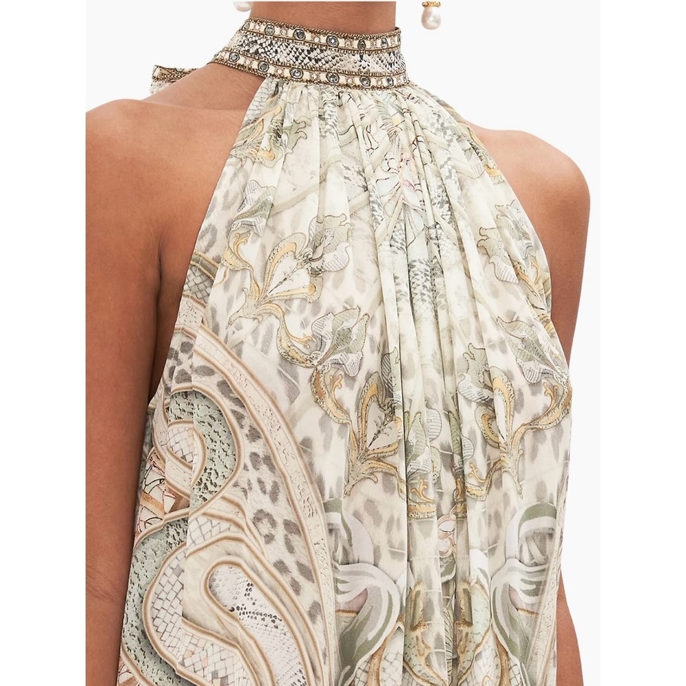 SOLD****Camilla Tie Neck Ivory Tower Tales Silk Dress - Picture 4 of 8